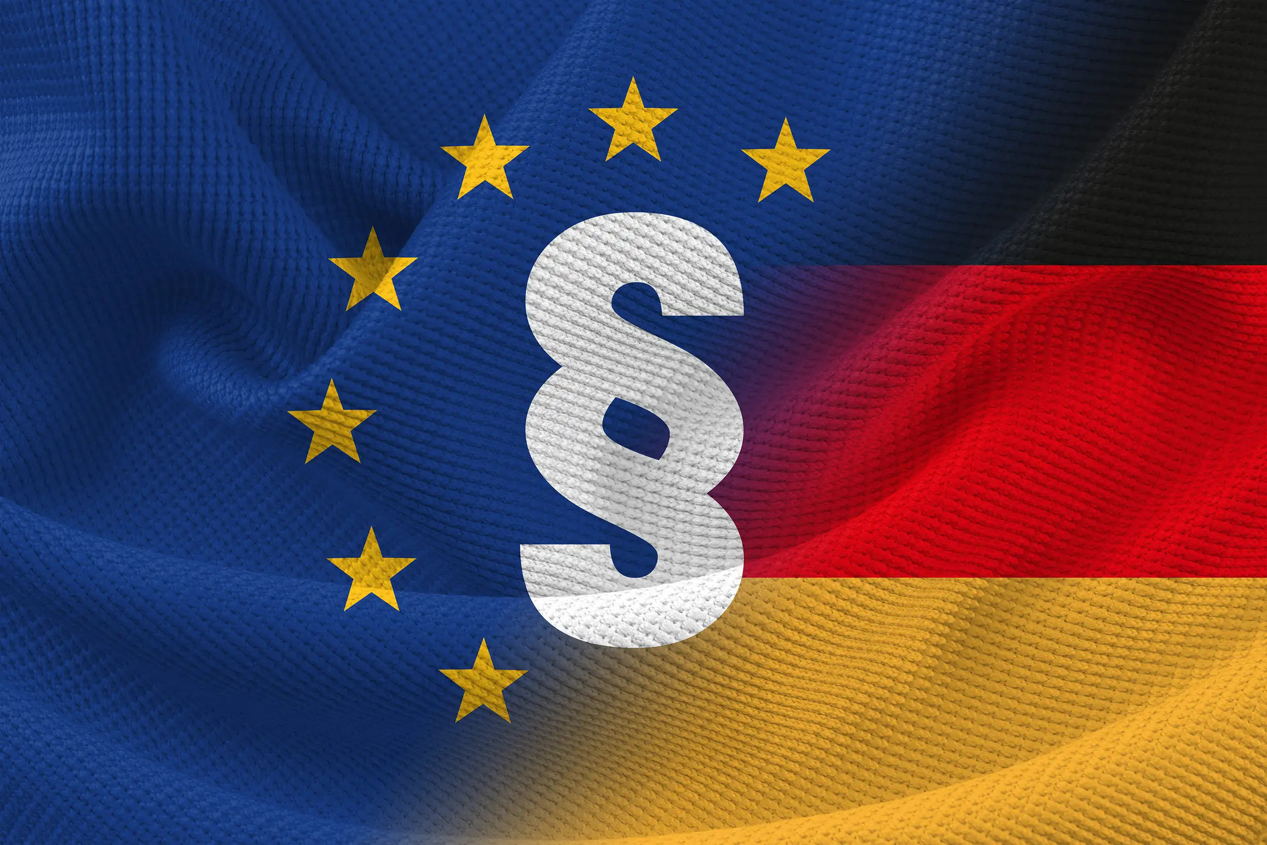 Eu and german flags with a paragraph symbol overlay, representing gdpr laws in germany, with regards to notebooklm.