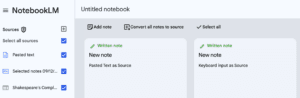 Screenshot showing 'add notes to source' feature of google notebooklm