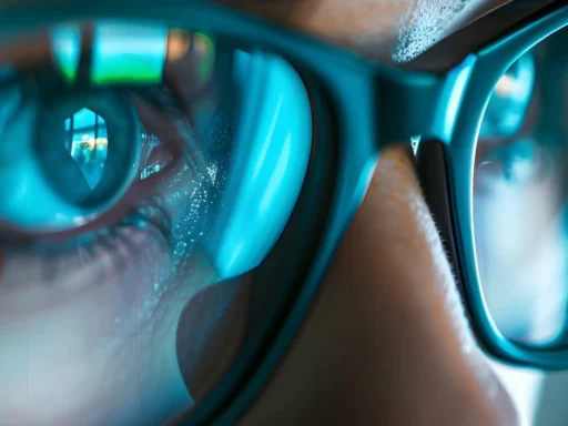 Close-up of a person's eye reflecting a screen, symbolising ai memory and focus.